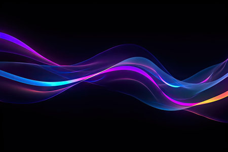 abstract background, colorful neon wavy ribbons, glowing in ultraviolet spectrum lightの素材