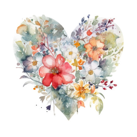 Heart of flowers on white backgroundの素材