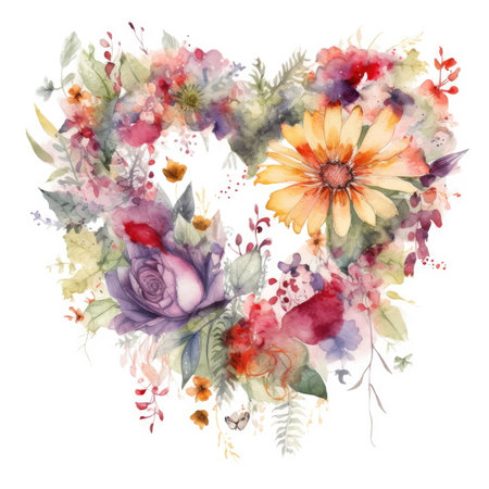 Heart of flowers on white backgroundの素材