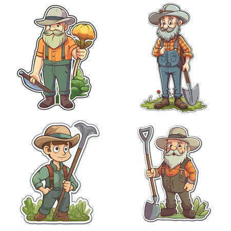 sticker cartoon of gardener, white backgroundの素材
