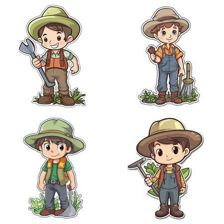 sticker cartoon of gardener, white backgroundの素材