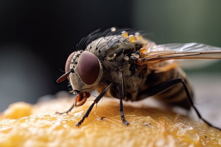 closeup dirty fly on foodの素材