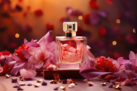 packaging of luxury aroma perfume, decorations, product concept with flower backgroundの素材