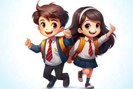 Cartoon character of kids go to school, happy, back to school conceptの素材