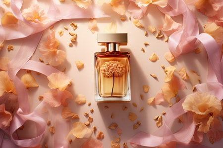 packaging of luxury aroma perfume, decorations, product concept with flower backgroundの素材