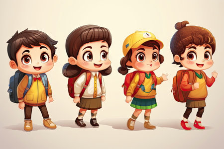 Cartoon character of kids go to school, happy, back to school conceptの素材