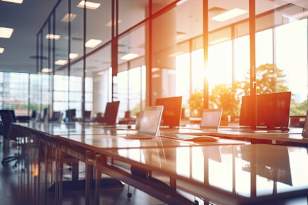 blurred background of a light modern office interiorの素材