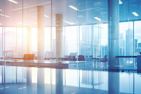 blurred background of a light modern office interiorの素材