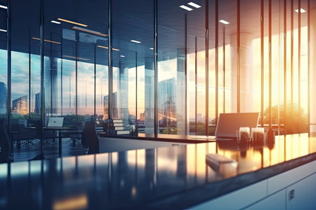 blurred background of a light modern office interiorの素材