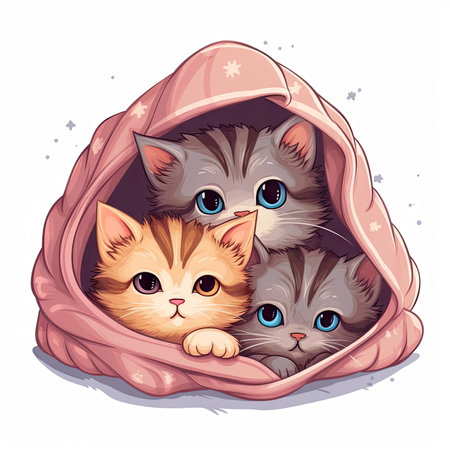 Cartoon character of a group of adorable kittens togetherの素材