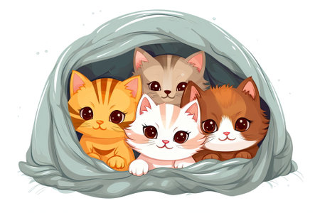 Cartoon character of a group of adorable kittens togetherの素材
