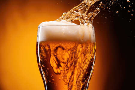 close up beer with bubbles in glassの素材