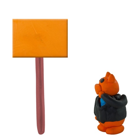Thinking businessman pig with orange signの写真素材