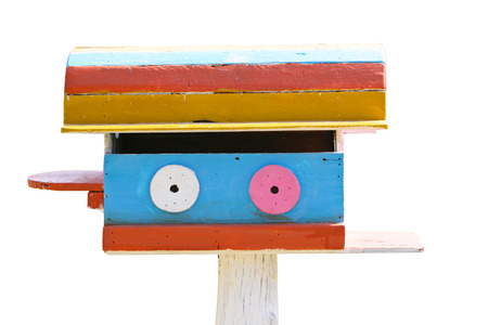 colorful bird house in farm in concept happy home on white isolate background