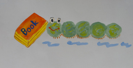 book worm made from painting water color. concept learning and eduationの写真素材