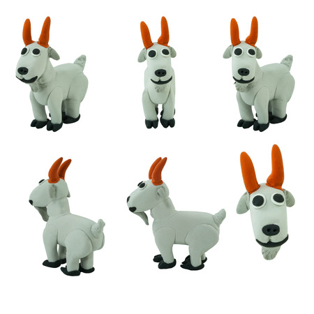 Set of grey goat made from plasticine on white backgroundの写真素材