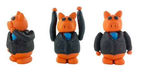 set of businessman pig on white backgroundの写真素材
