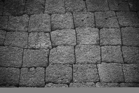 black and white Rock wall background in Phimai Historical Park Nakonratchasima Thailandの写真素材