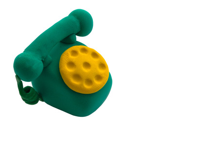 Green rotary telephone made from plasticineの写真素材