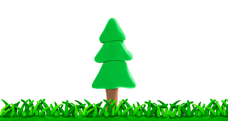 plasticine Pine tree and grass concept nature or aloneの写真素材