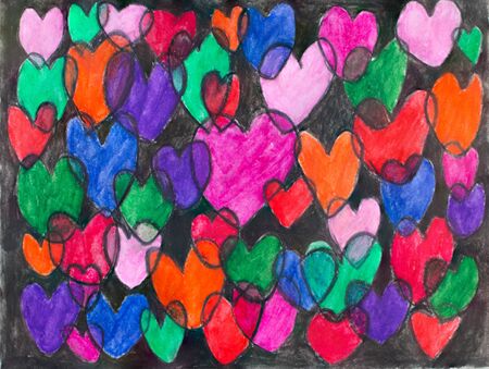 Colorful abstract heart  black made by pencil color and water colorの写真素材
