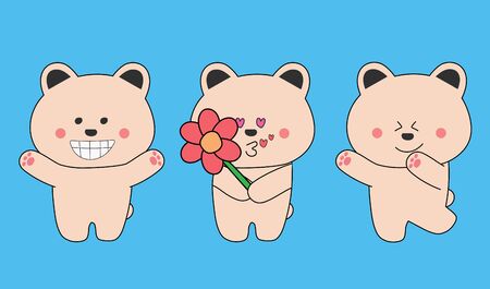 Set of cute happy bear on blueのイラスト素材