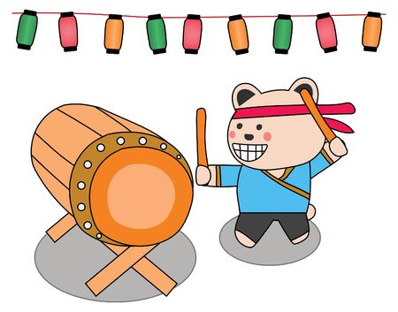 Happy Bear Hit Festival Drum in blue shirtのイラスト素材