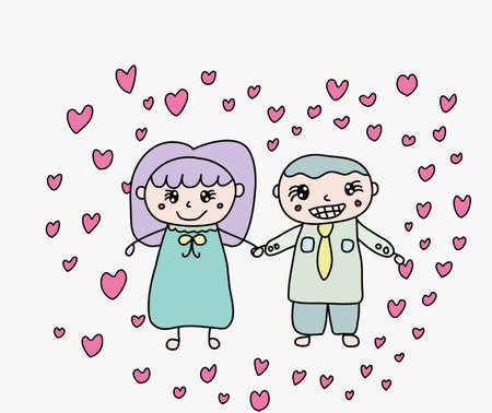 colorful Lovely female gay holding hand doodle art style designのイラスト素材