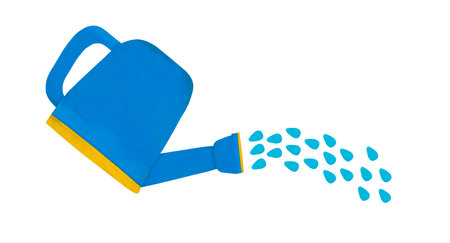 Blue watering can made from plasticine on white backgroundの写真素材