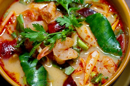 Tom Yum soup, a Thai traditional spicy prawn soup