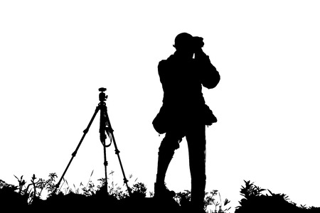 Trekking man take a sight seeing on the mountain at Doi Luang Chiang Dao, Chiang Mai Thailand on isolated backgroundの写真素材