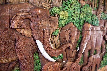 Elephant sculpture wall.の写真素材