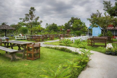 A set of chairs in the garden.の写真素材
