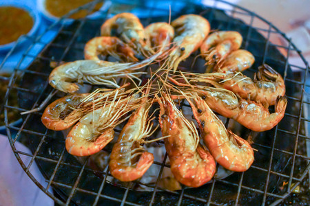 Shrimp on the grill, the concept of food and restaurants.の写真素材