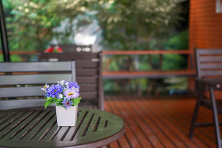 Flower pot on the coffee table.の写真素材