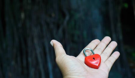 Red keys that are heart shaped, ideas, love, Valentine's Day.の写真素材
