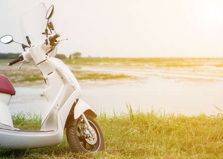 Motorcycle parked at the waterfront, the concept of relaxation