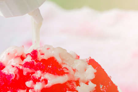 Shaved ice that is wearing milk, popular to eat in summer help.の写真素材