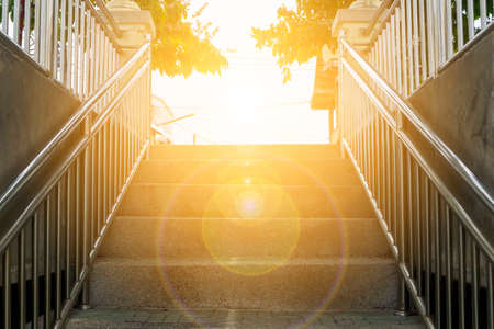 A stairway to the morning sunの写真素材