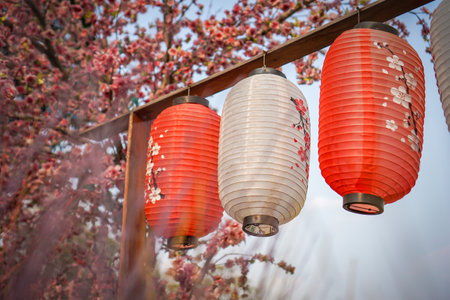 Japanese-style hanging lanterns to decorate the garden.の写真素材