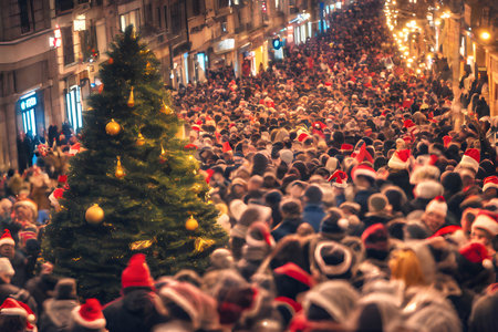 Thousands of people thronged the city streets to celebrate Christmas and New Year in Milan,generative AIの素材
