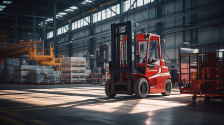 Forklift lifting in industrial plant.の素材
