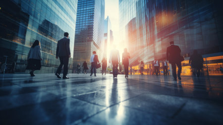 Blurred of businesspeople walking in business district.の素材