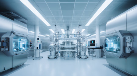 Pharmaceautical clean room, industrial design for large scale chemical production in controlled sterile conditions.の素材