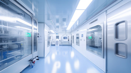 Pharmaceautical clean room, industrial design for large scale chemical production in controlled sterile conditions.の素材