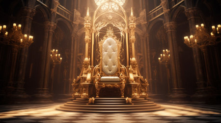 The throne room with a golden chair.の素材