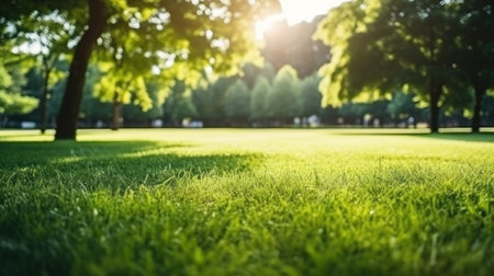 Fresh green nature, Trees in the park with green grass and sunlight.の素材
