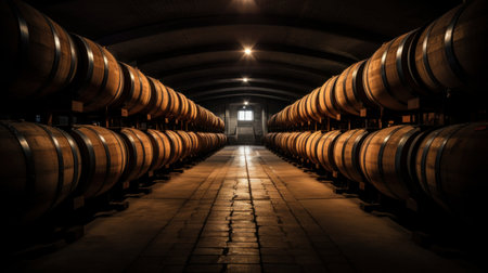 Wine or cognac barrels in the cellar of the winery.の素材