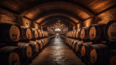 Wine or cognac barrels in the cellar of the winery.の素材
