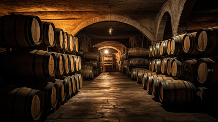 Wine or cognac barrels in the cellar of the winery.の素材